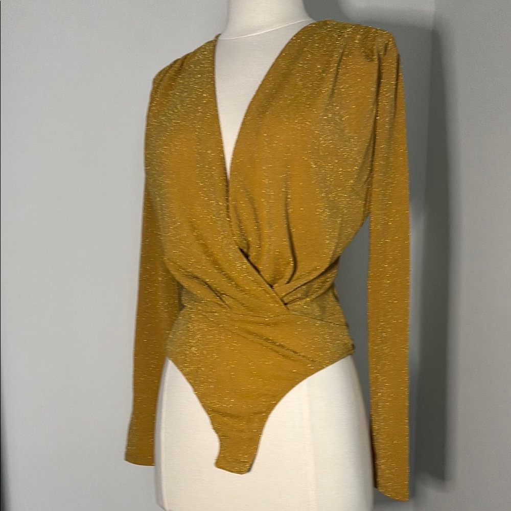 Elegant Mustard Wrap Bodysuit